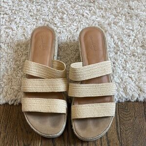 Cream Woven Open-Toe Sandals with Wide Straps